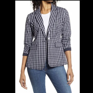 1901 Gingham Checkered Plaid Cotton Blazer One Button Jacket Academia Preppy 4P